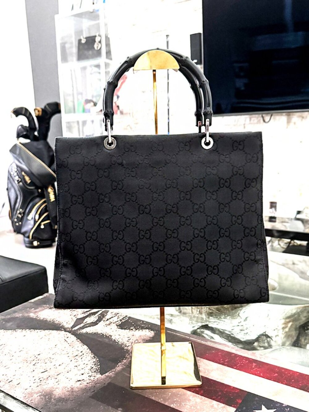 Gucci GG Nylon Bamboo Top Handle Bag